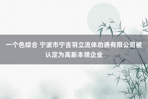 一个色综合 宁波市宁吉羽立流体劝诱有限公司被认定为高新本领企业
